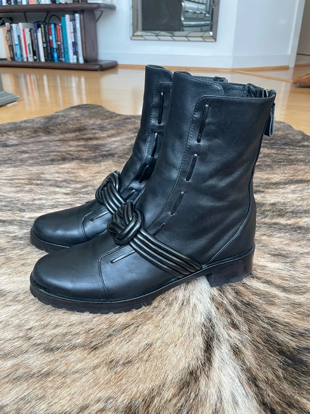 Alexandre Birman Black Signature Knot Combat Boots 39.5 / 8.5